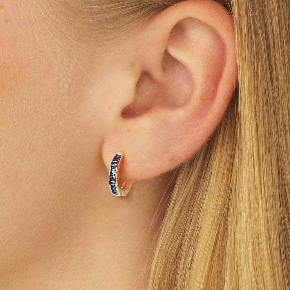 14K Gold Plated Huggie Hoop Earrings with Cubic Zirconia for Women - Lightweight - Picture 2 of 8